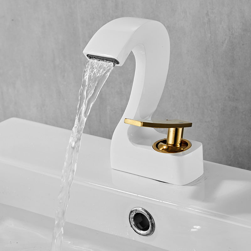 Homelody Schwanentyp Wasserfall-Mischbatterie Kupfer Badarmatur mit abgeflachtem Auslauf für niedriges Waschbecken und Handspüler