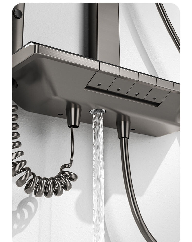 Homelody 40℃ Thermostat-Duschsäule mit Mega Ablagebrett Duschset mit Badewannenmischer für das Badezimmer 4 Funktionen