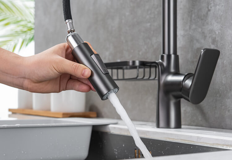 Homelody 360 ° Drehung Wasserhahn Küche ausziehbar Küchenarmatur mit Brause Edelstahl Mischbatterie und Lagerregale