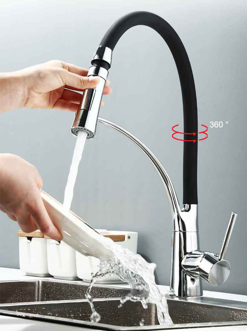 Einhebel 360° drehbar Silikon Schlauchs Homelody Schwarz Wasserhahn Küche messing Mischbatterie