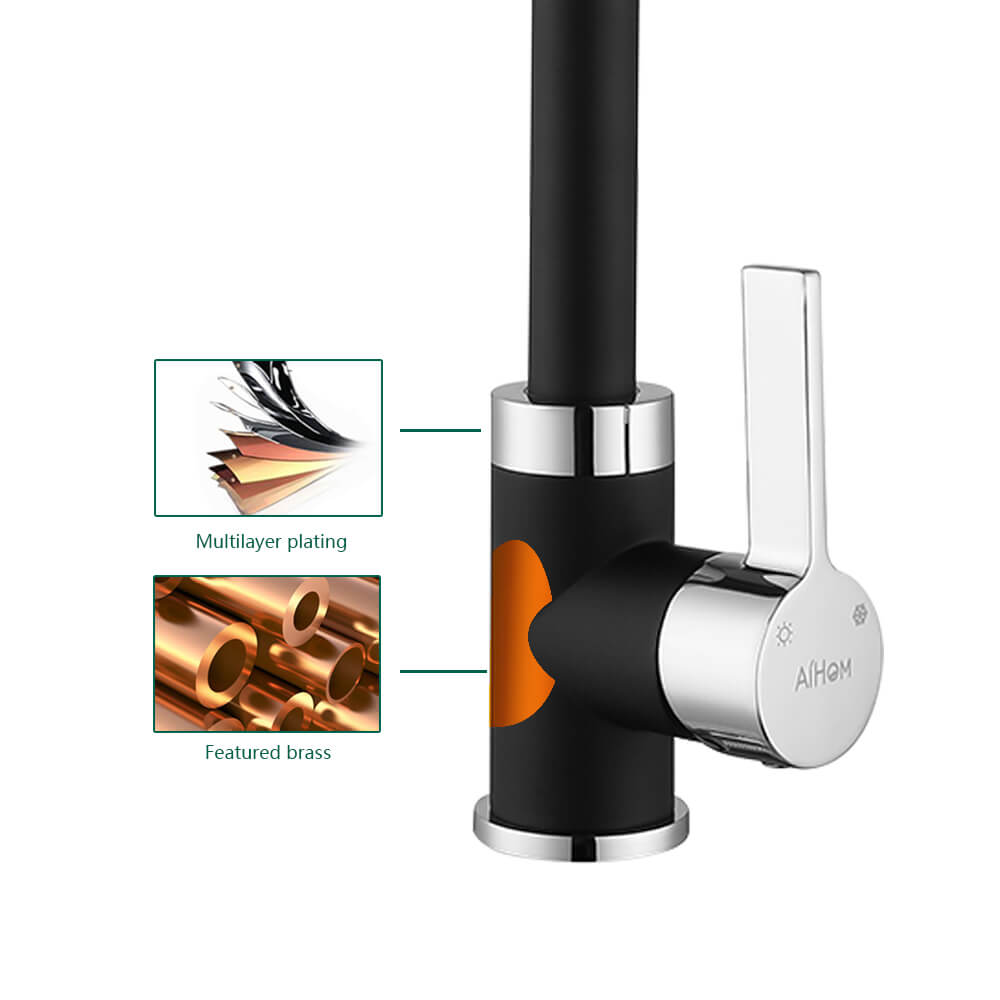 AiHom Einhebelmischer Küche Schwarz Mischbatterie spüle Edelstahl Matt 360° Schwenkbar für Küchenspülen