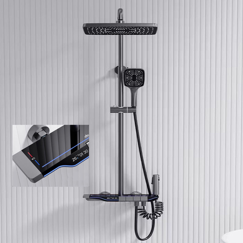 Homelody Dunkle Nacht 40°C Thermostat-Duschsäule Digitaler Bildschirm mit Ablagebrett Duschset mit Badewannenmischer, Umgebungslicht