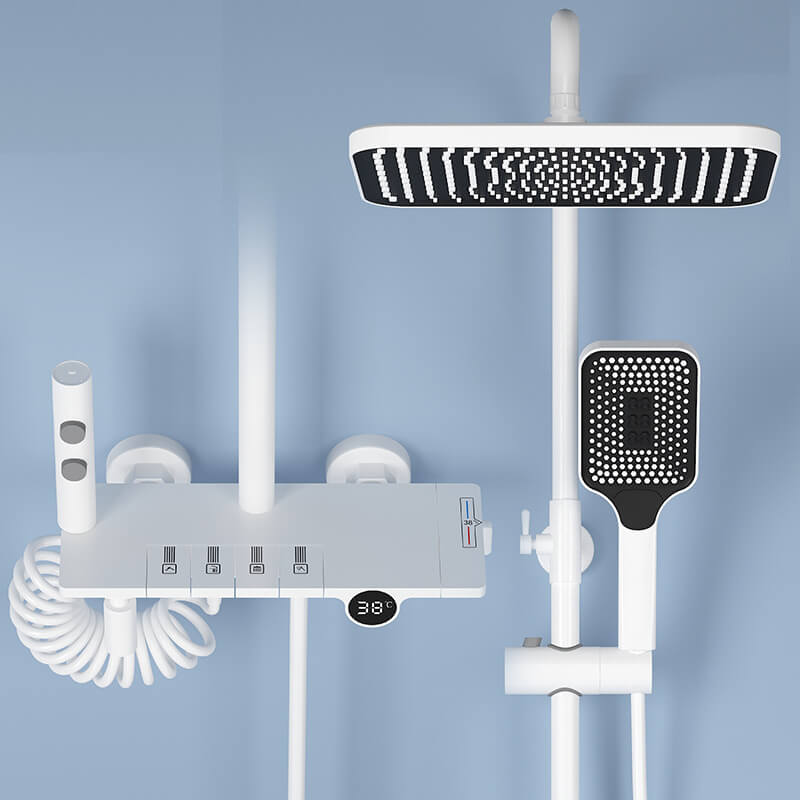 Homelody 38℃ Thermostat-Duschsäule Digitaler Bildschirm mit Ablagebrett Duschset mit Badewannenmischer für das Badezimmer 4 Funktionen
