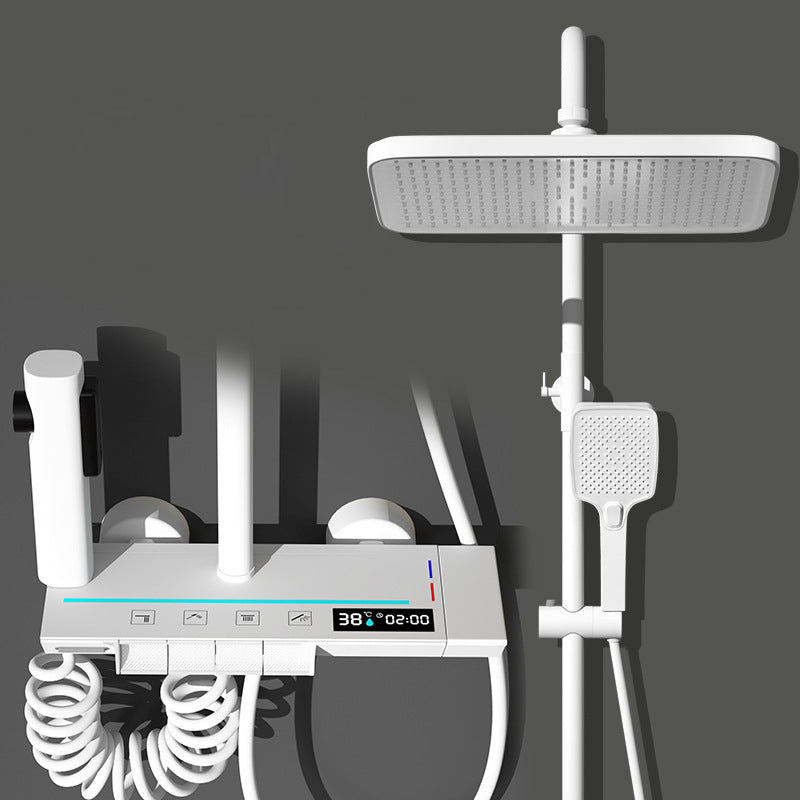 Homelody Legende Thermostat-Duschsäule Digitaler Bildschirm mit Ablagebrett Duschset mit Badewannenmischer für das Badezimmer 4 Funktionen, Umgebungslicht