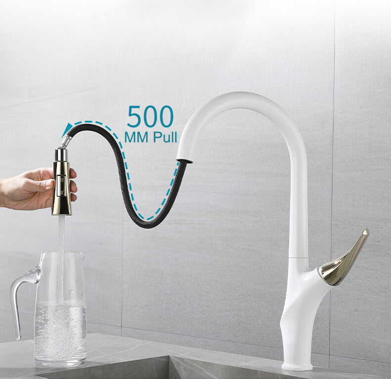 Homelody Luxuriös 360 ° Drehung Kupfer Wasserhahn Küche ausziehbar mit 2 Modus Küchenarmatur