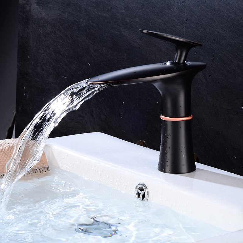 Homelody Wasserfall-Mischbatterie Kupfer Badarmatur für niedriges Waschbecken und Handspüler