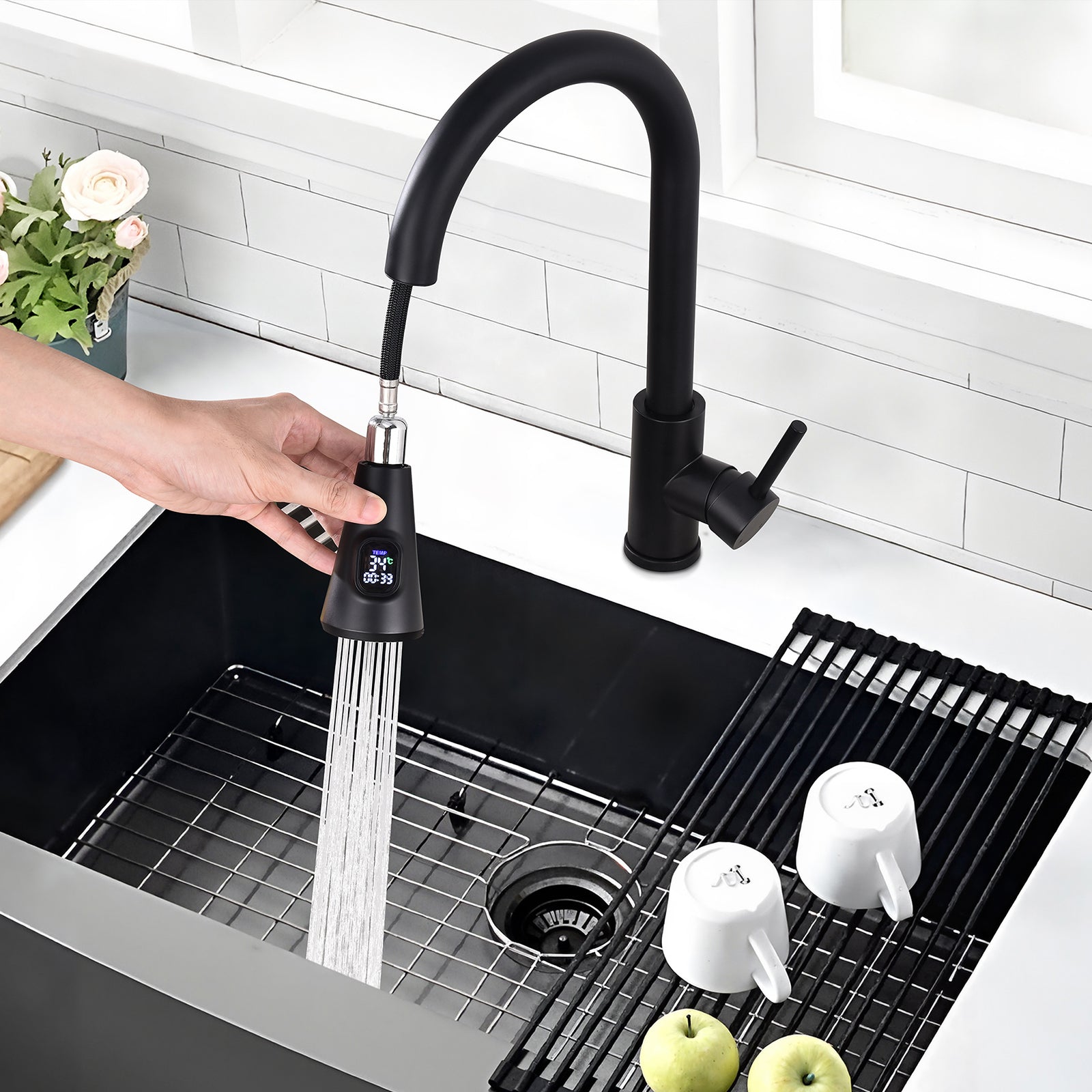 Küchenarmatur ausziehbar Spültischarmatur 360° Küchenarmatur LED Digitalanzeige