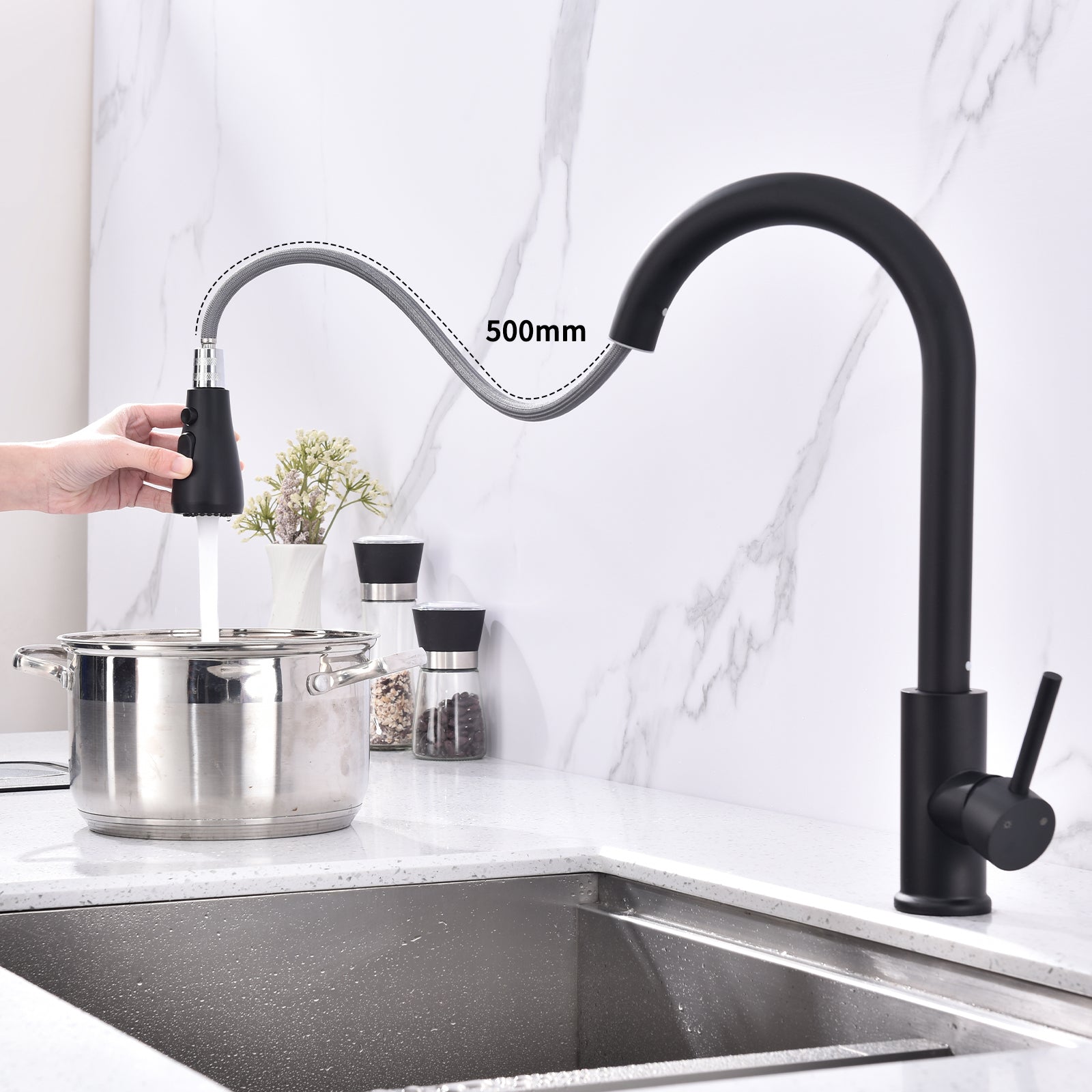 Homelody Hochdruck Einhand-Spültischbatterie Mischbatterie mit 3 Modus