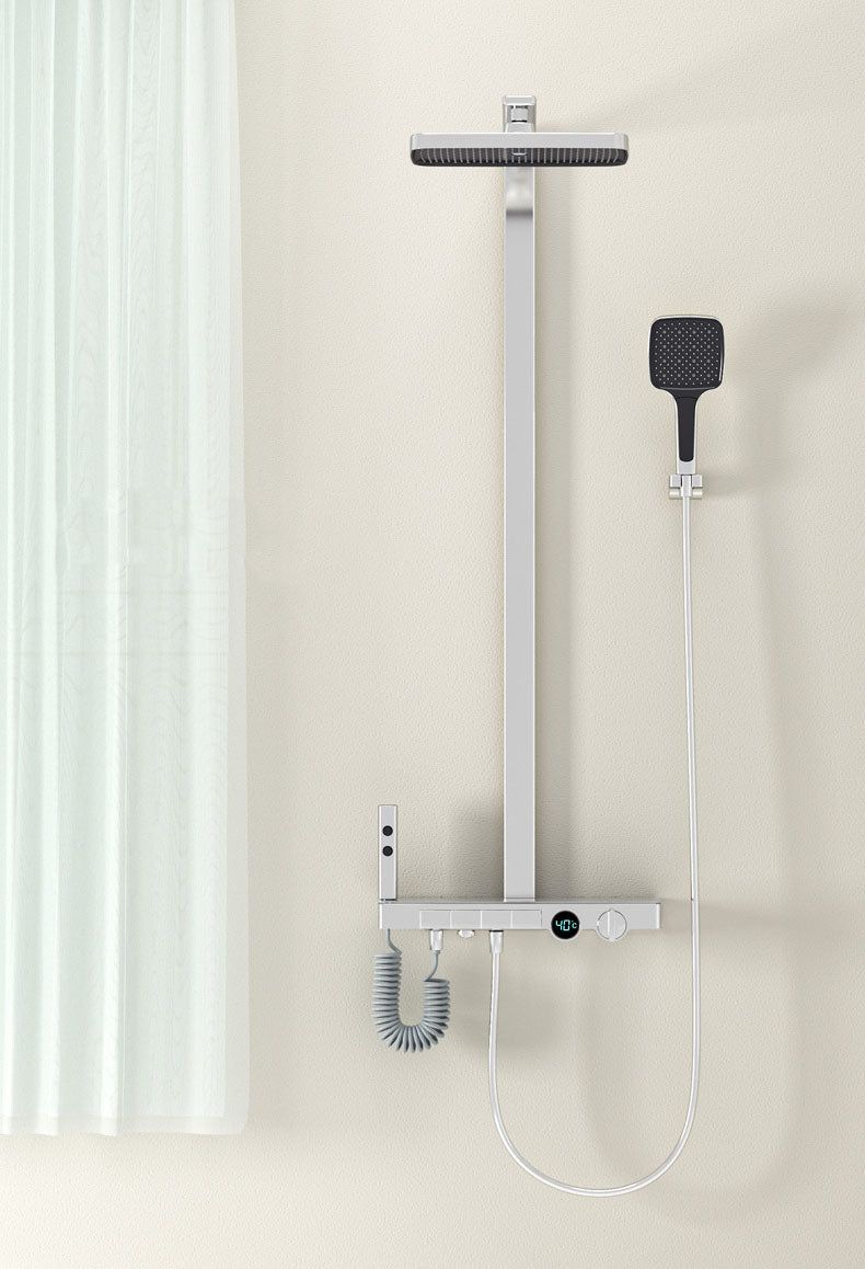 Homelody Luxuriös 40℃ Thermostat-Duschsäule mit Mega Ablagebrett Duschset mit Badewannenmischer für das Badezimmer 4 Funktionen
