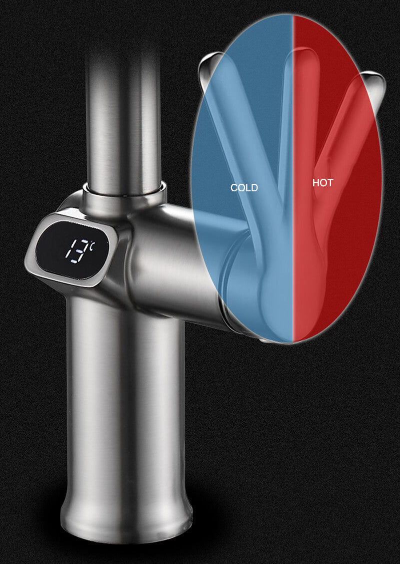 Homelody 360 ° Drehung Wasserhahn Küche mit Digitalanzeige ausziehbar Küchenarmatur mit Brause Mischbatterie Küche mit 3 Modus