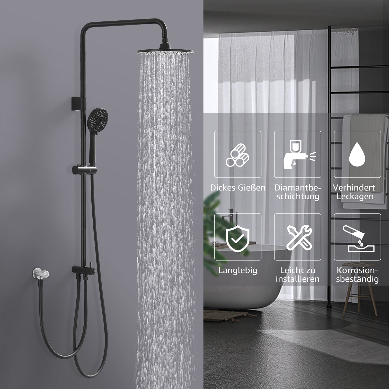 Homelody Duschsystem Abnehmbares Duschsystem mit Wasserfall Badzubehör Duschzubehör