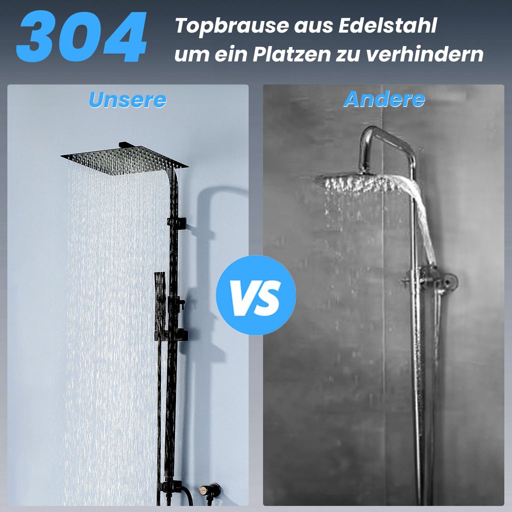 HOMELODY Regendusche Ohne Armatur Schwarz Duschsystem Ohne thermostat Duschset Eckig Edelstahl Kopfbrause 30x30CM