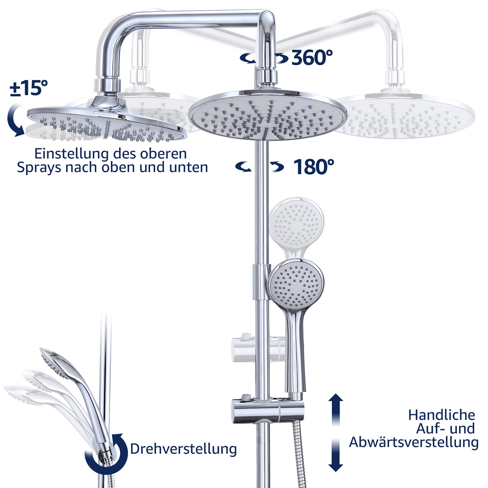 Homelody Duschsystem Abnehmbares Duschsystem mit Wasserfall Badzubehör Duschzubehör
