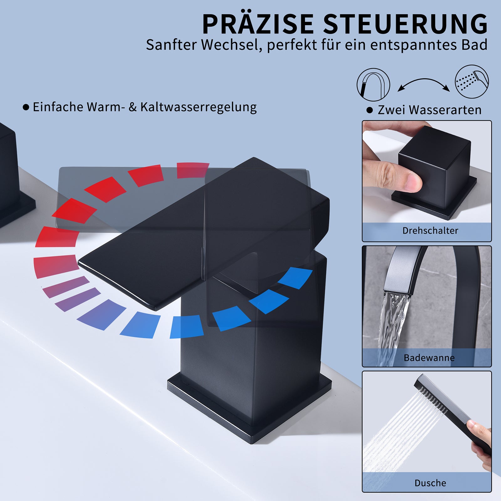 Homelody Badarmatur Präzise Temperatursteuerung und Flexibler Edelstahl-Schlauch