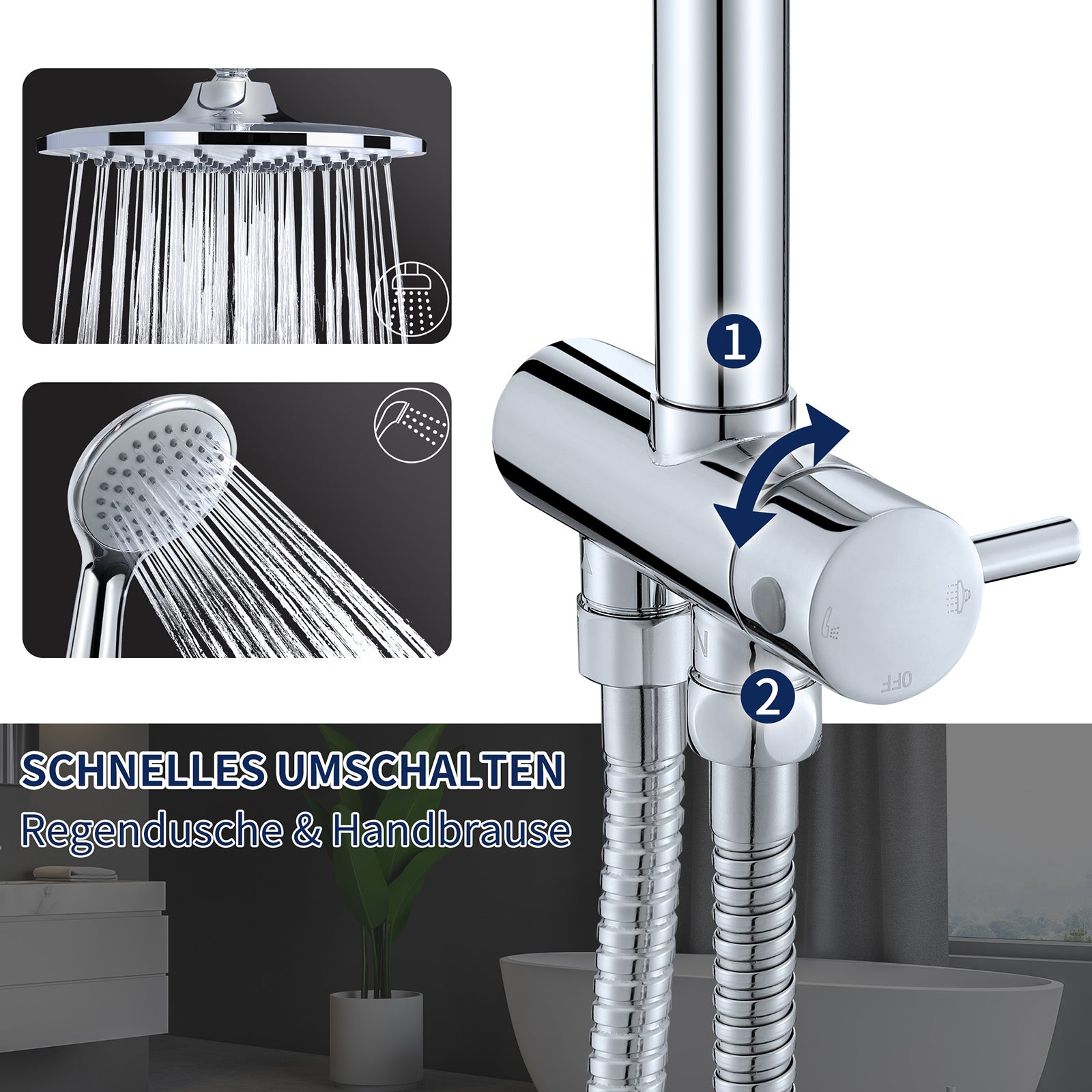 Homelody Duschsystem Abnehmbares Duschsystem mit Wasserfall Badzubehör Duschzubehör