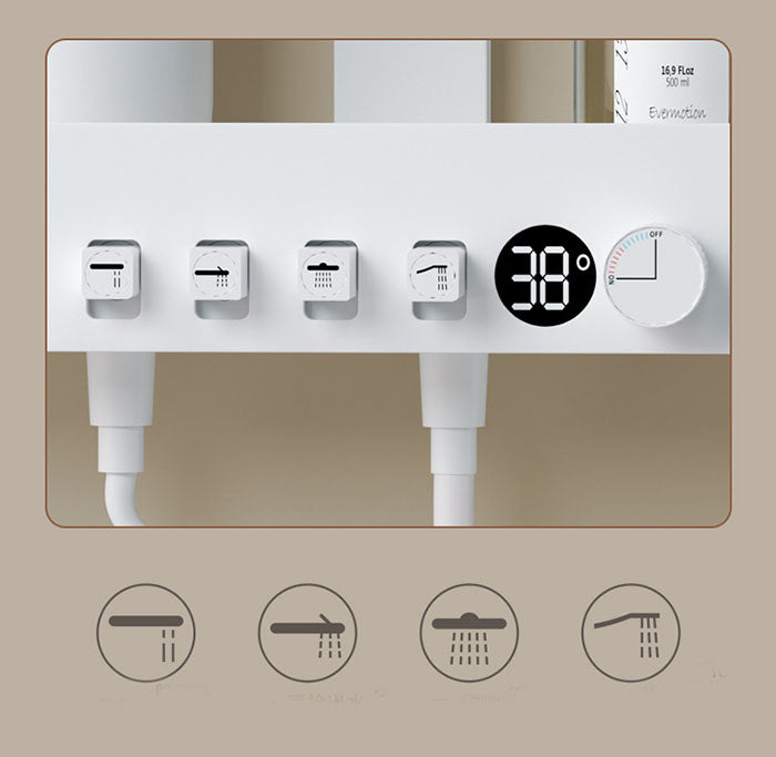 Homelody Luxuriös 38℃ Thermostat-Duschsäule mit Mega Ablagebrett Duschset mit Badewannenmischer für das Badezimmer 4 Funktionen