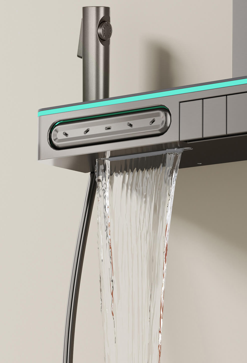 Homelody Luxuriös Groß 40°C Thermostat-Duschsäule Digitaler Bildschirm mit Ablagebrett Duschset mit Badewannenmischer, Umgebungslicht
