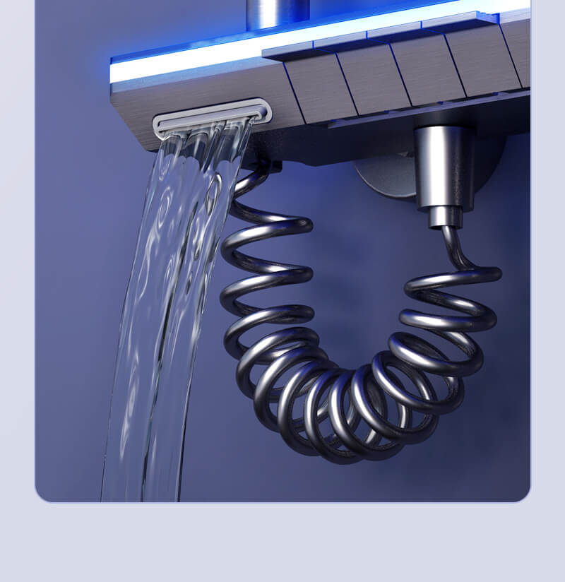 Homelody Thermostat-Duschsäule Digitaler Bildschirm mit Ablagebrett Duschset mit Badewannenmischer für das Badezimmer 4 Funktionen, Umgebungslicht