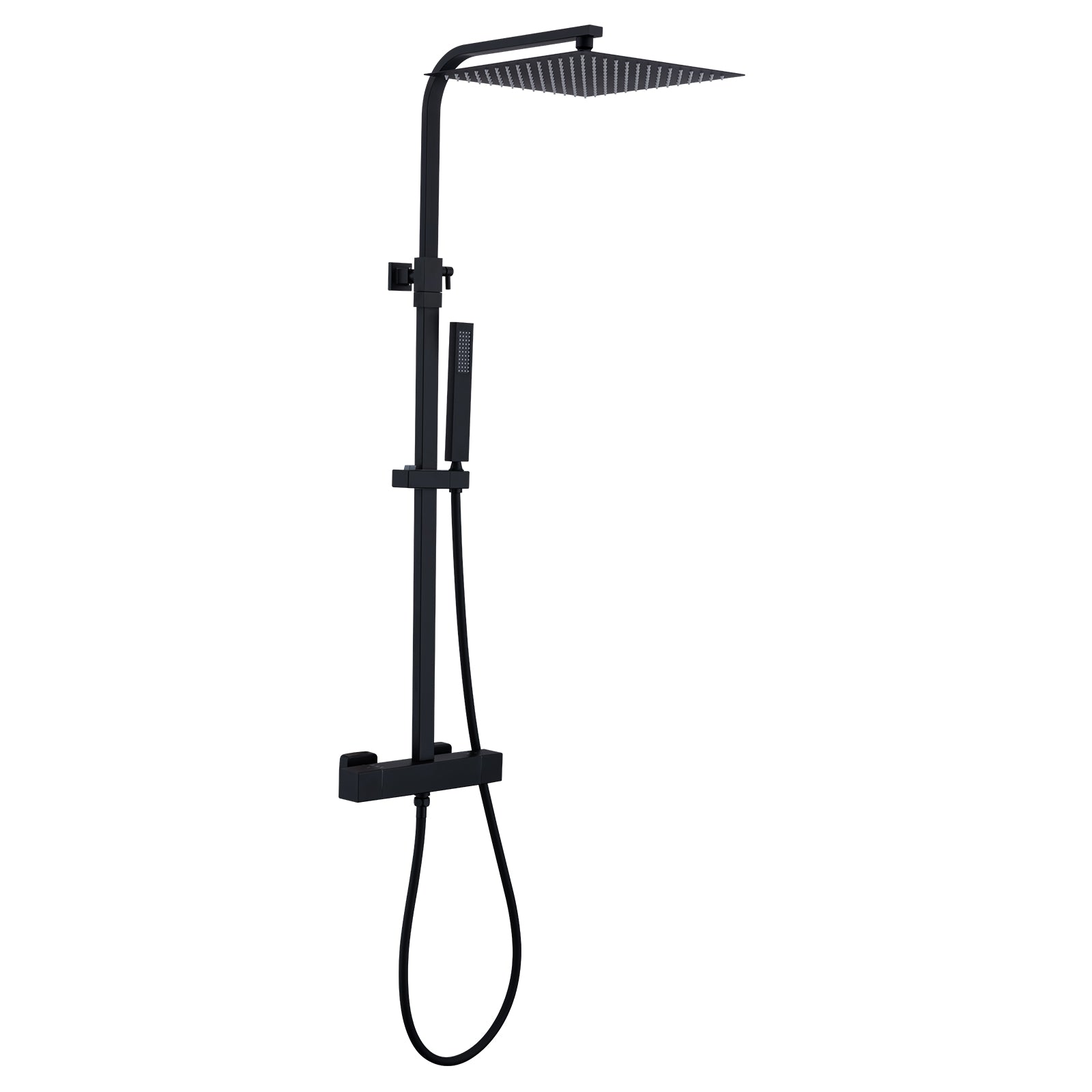 HOMELODY Duschsystem mit Thermostat Schwarz Regendusche mit Armatur Duschset Eckig Messing Kopfbrause Edelstahl 30x30CM