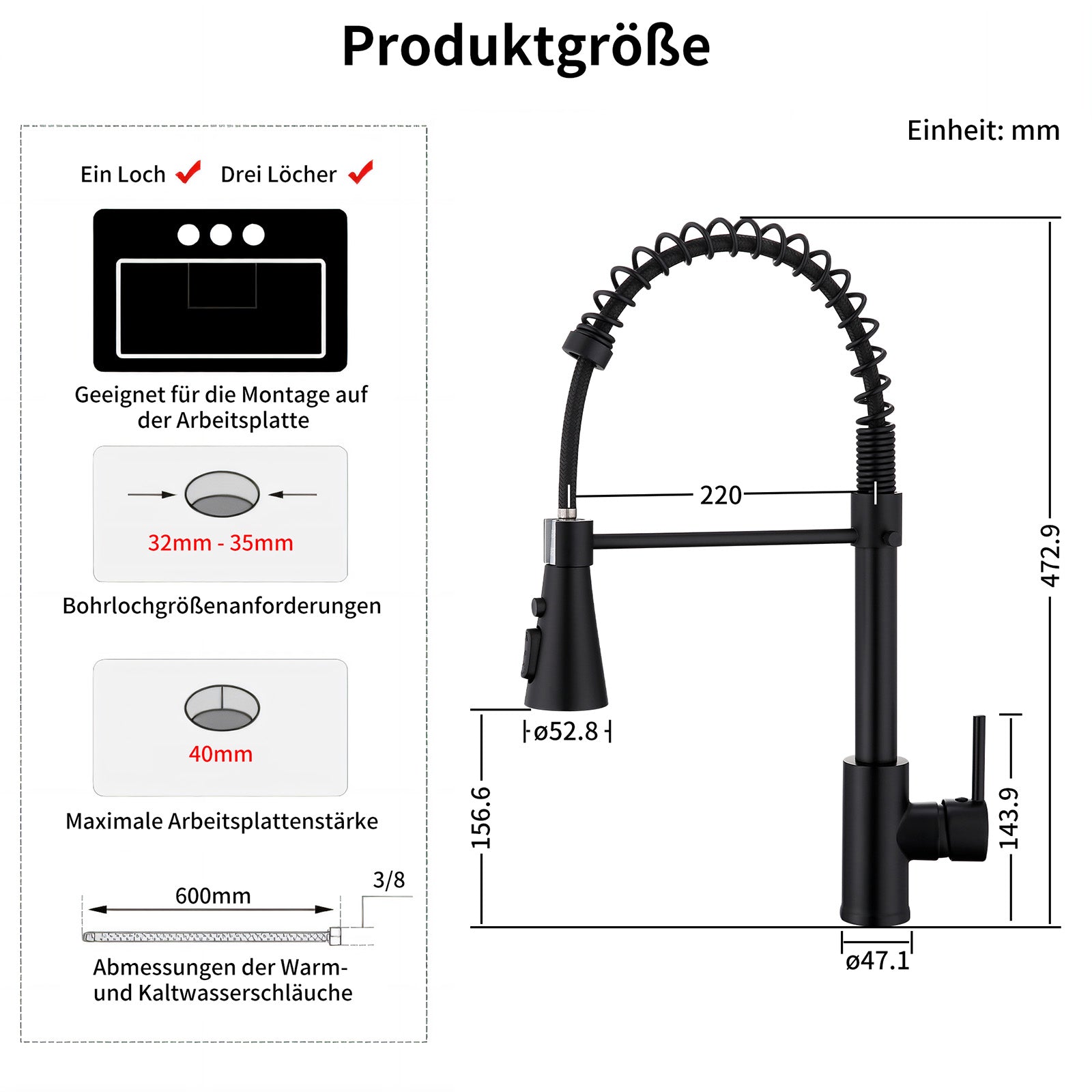 Homelody kuechenarmaturen mit Spiralfeder Verchromt – 360° schwenkbar, 4-Funktionsbrause
