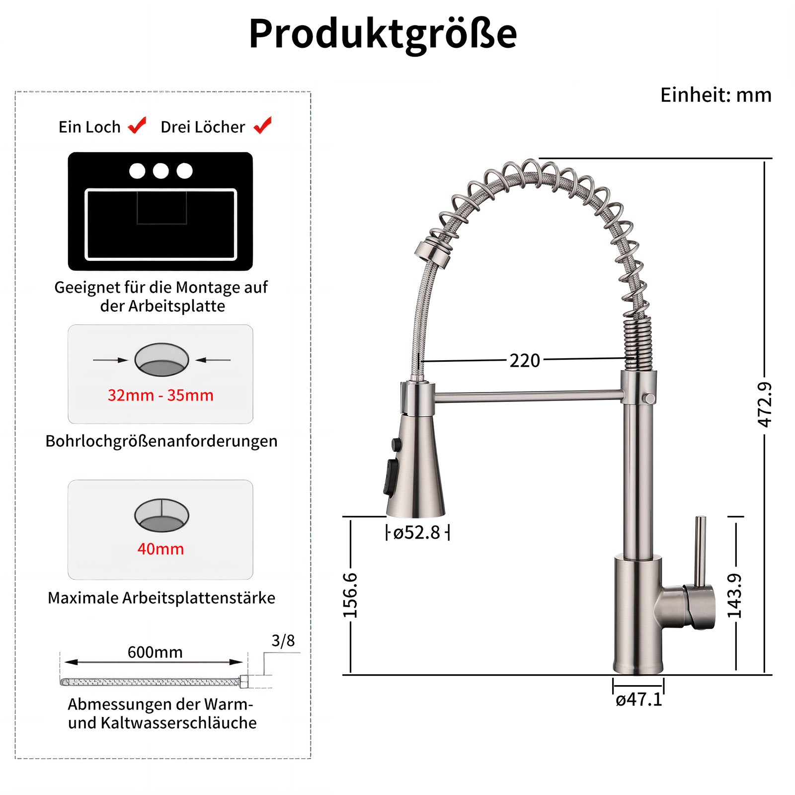 Homelody kuechenarmaturen mit Spiralfeder Verchromt – 360° schwenkbar, 4-Funktionsbrause