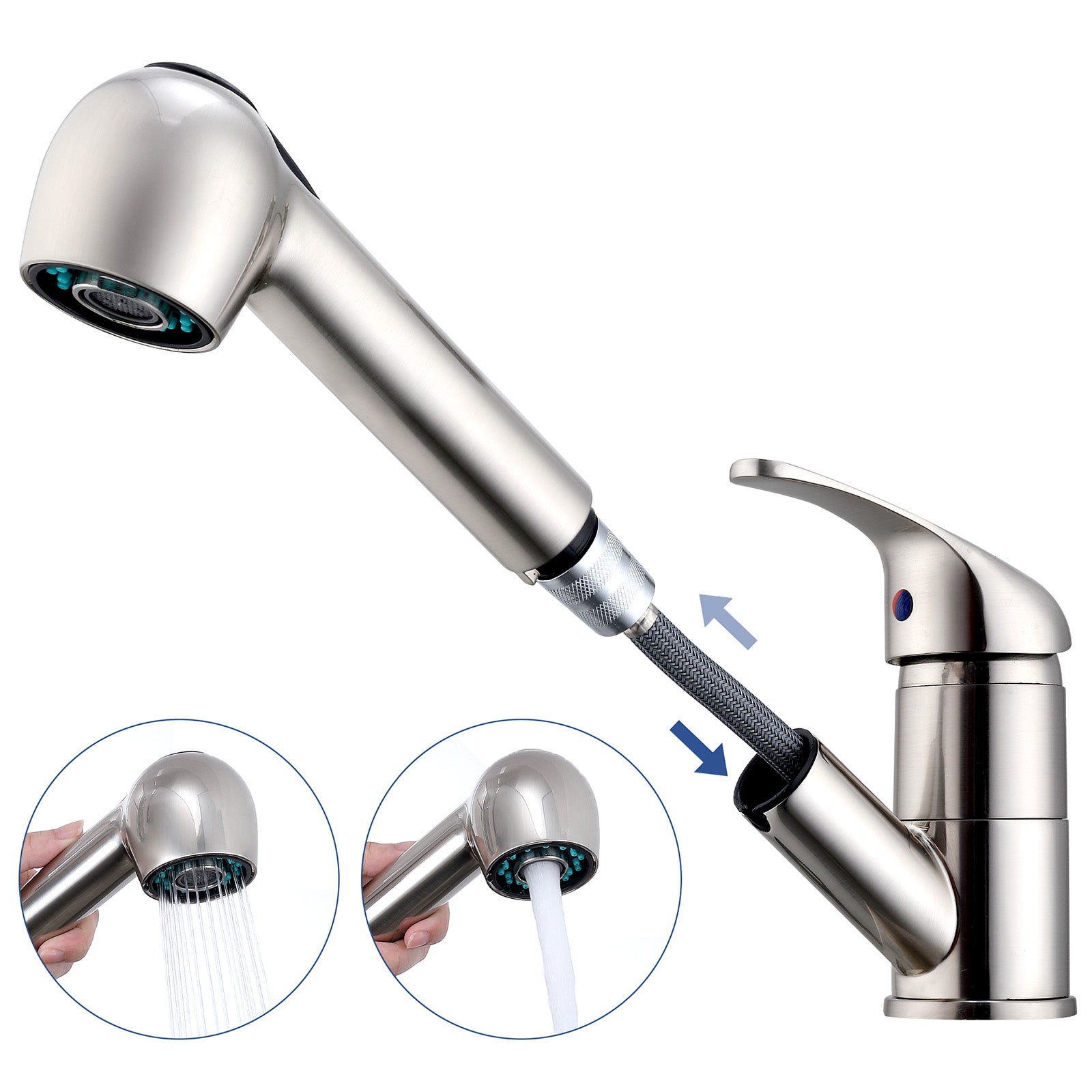 Homelody 120° drehbar Armatur Küche Wasserhahn mit 2 Strahlarten ausziehbare Brause Gebürsteter Chrom Spültischarmatur