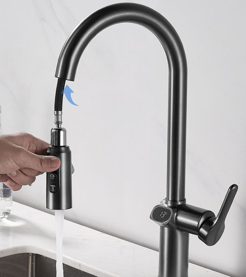 Homelody 360 ° Drehung Wasserhahn Küche mit Digitalanzeige ausziehbar Küchenarmatur mit Brause Mischbatterie Küche mit 3 Modus