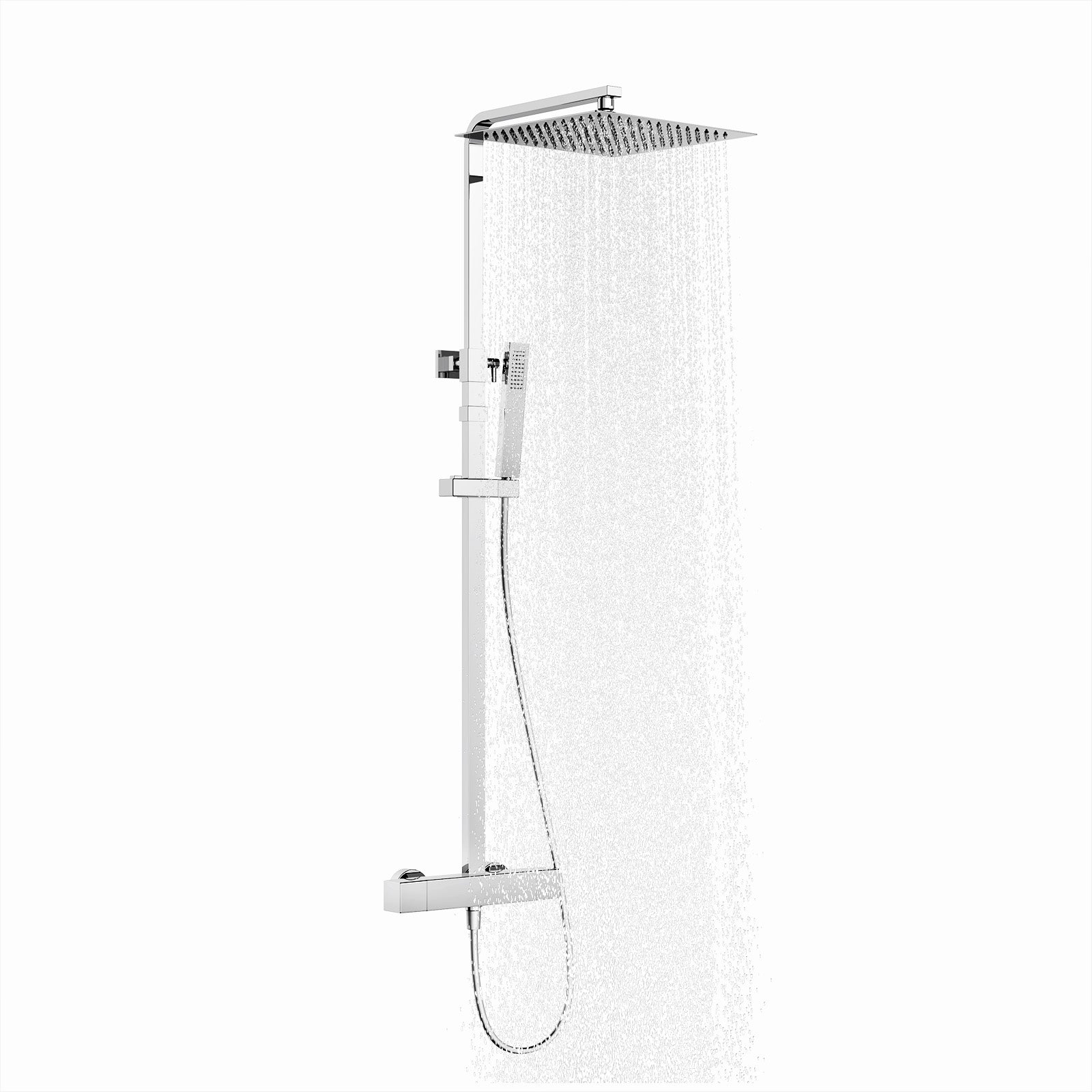 HOMELODY Duschsystem mit Thermostat Regendusche mit Armatur Chrom Eckig Duschset Messing Kopfbrause Edelstahl 30x30CM