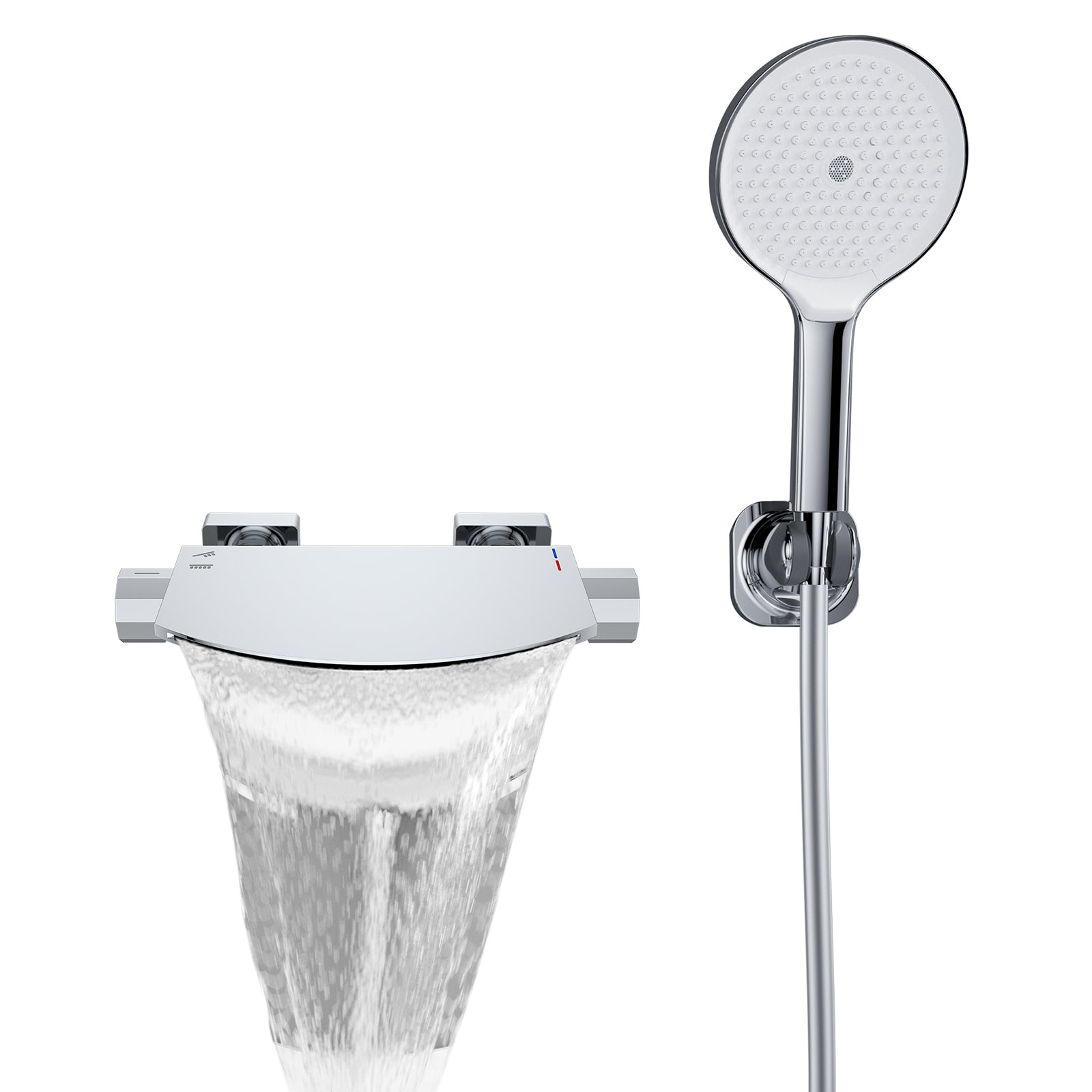 HOMELODY Wasserfall-Badewannen-Mischbatterie mit 4-Funktions-Handbrause