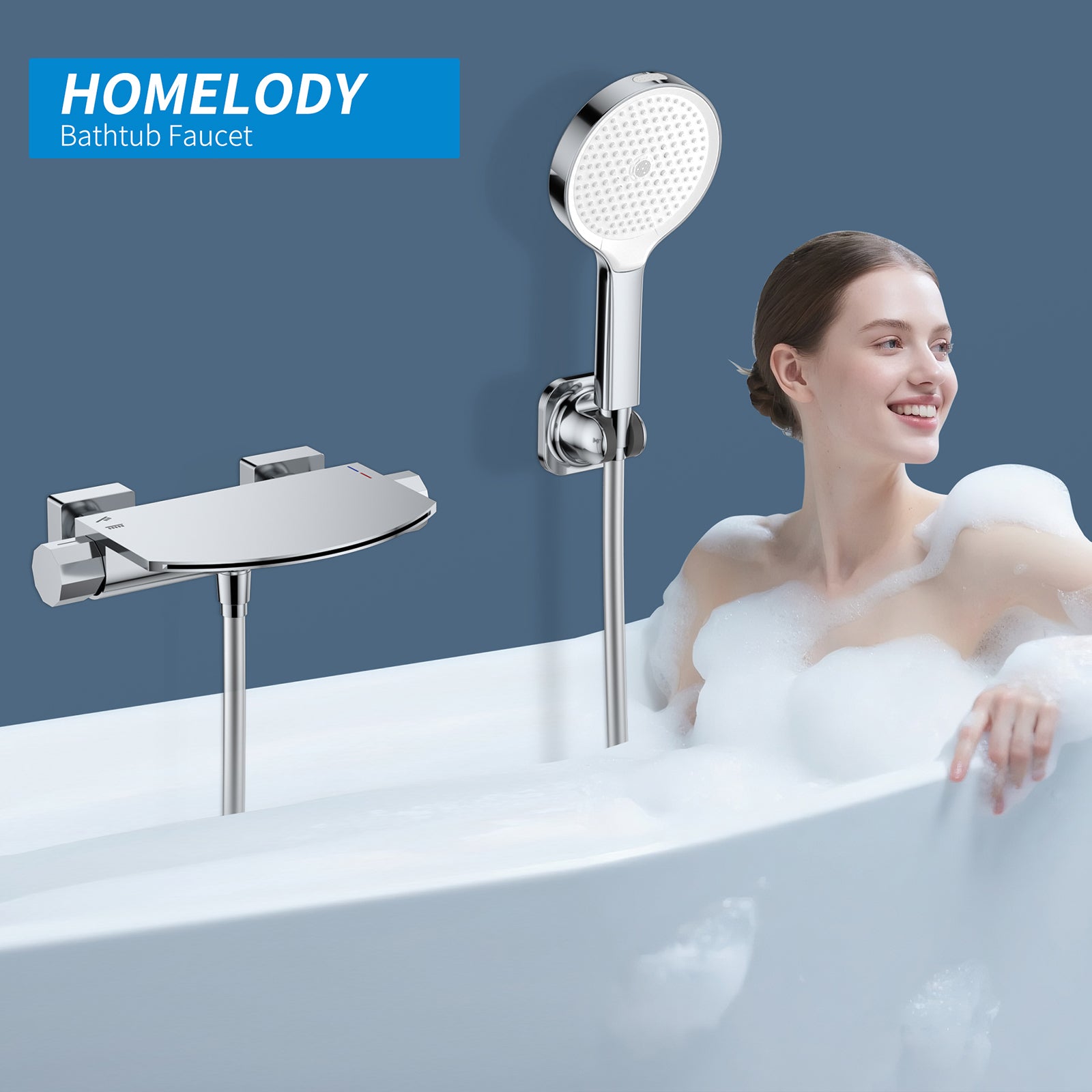 HOMELODY Wasserfall-Badewannen-Mischbatterie mit 4-Funktions-Handbrause