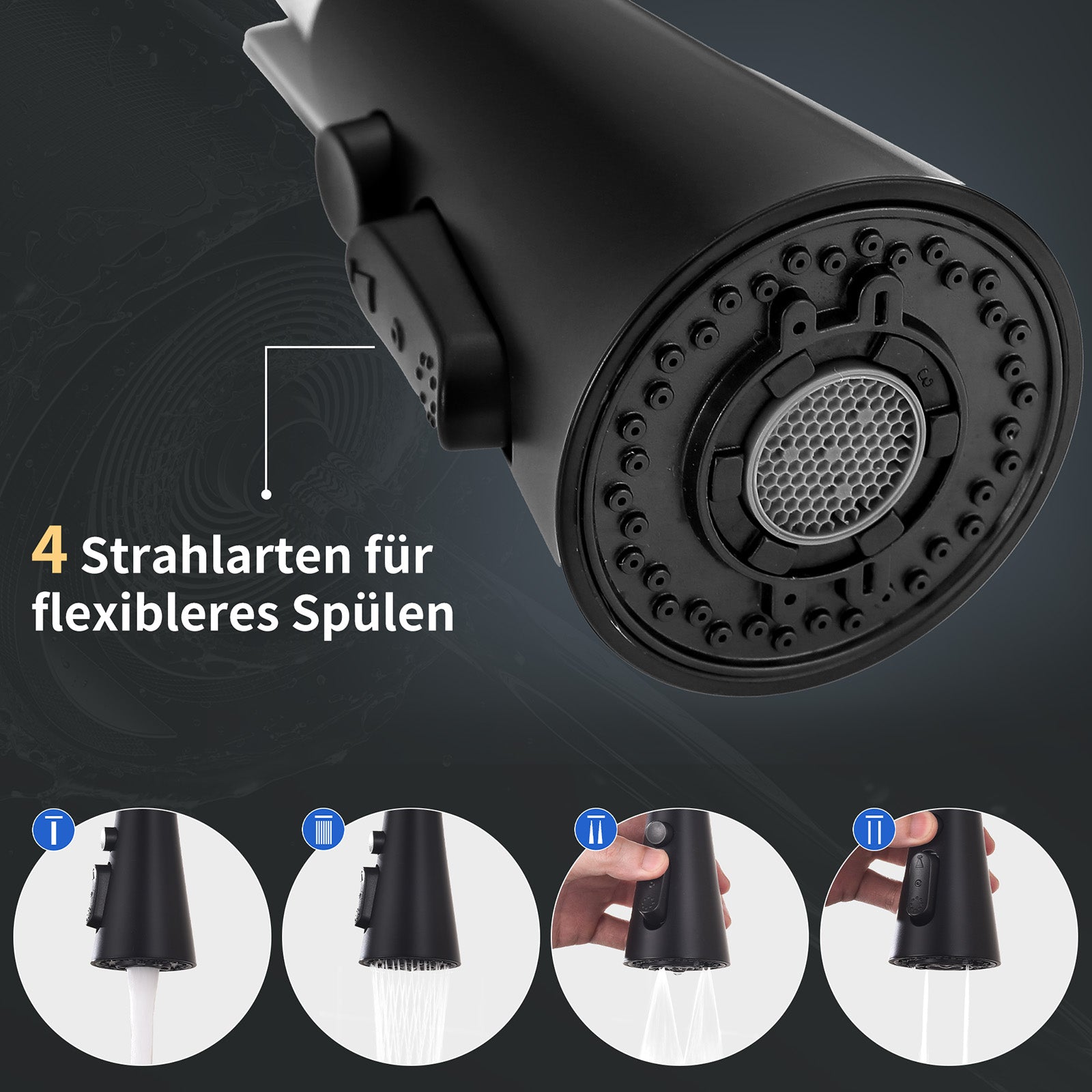 Homelody kuechenarmaturen mit Spiralfeder Verchromt – 360° schwenkbar, 4-Funktionsbrause