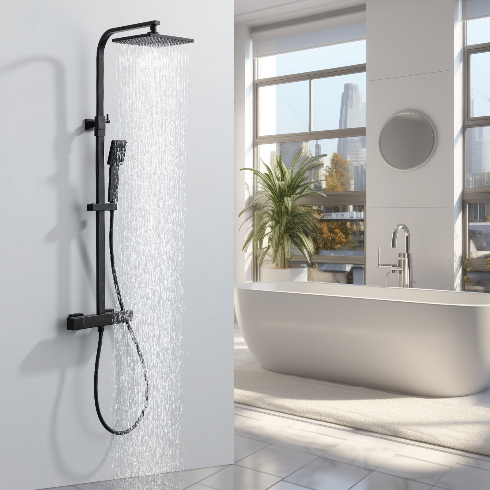 Homelody Duschsystem mit Thermostat Regendusche eckig höhe Duscharmatur