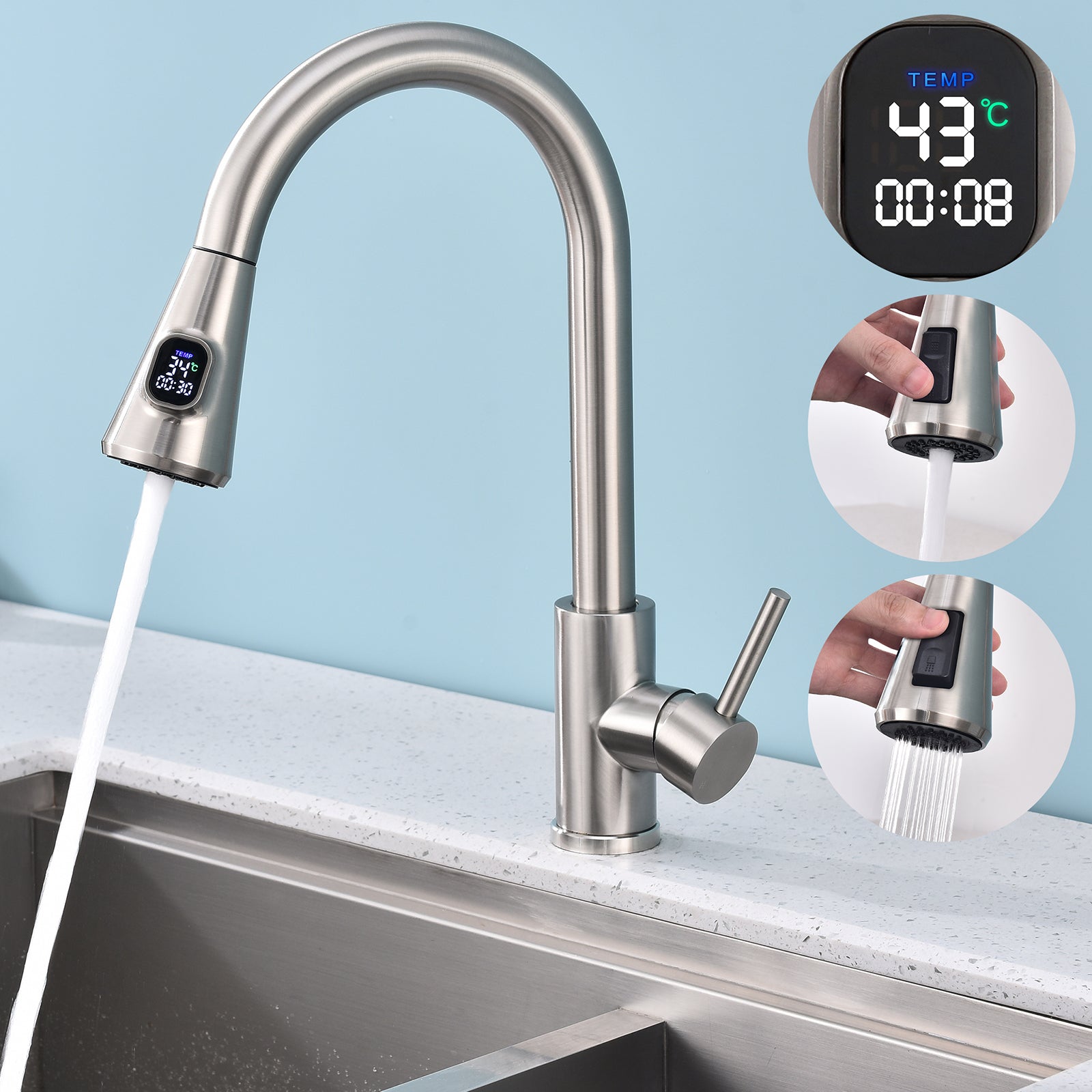 Homelody Wasserhahn Küche mit 2 Strahlarten, 360° drehbar Küchenarmatur