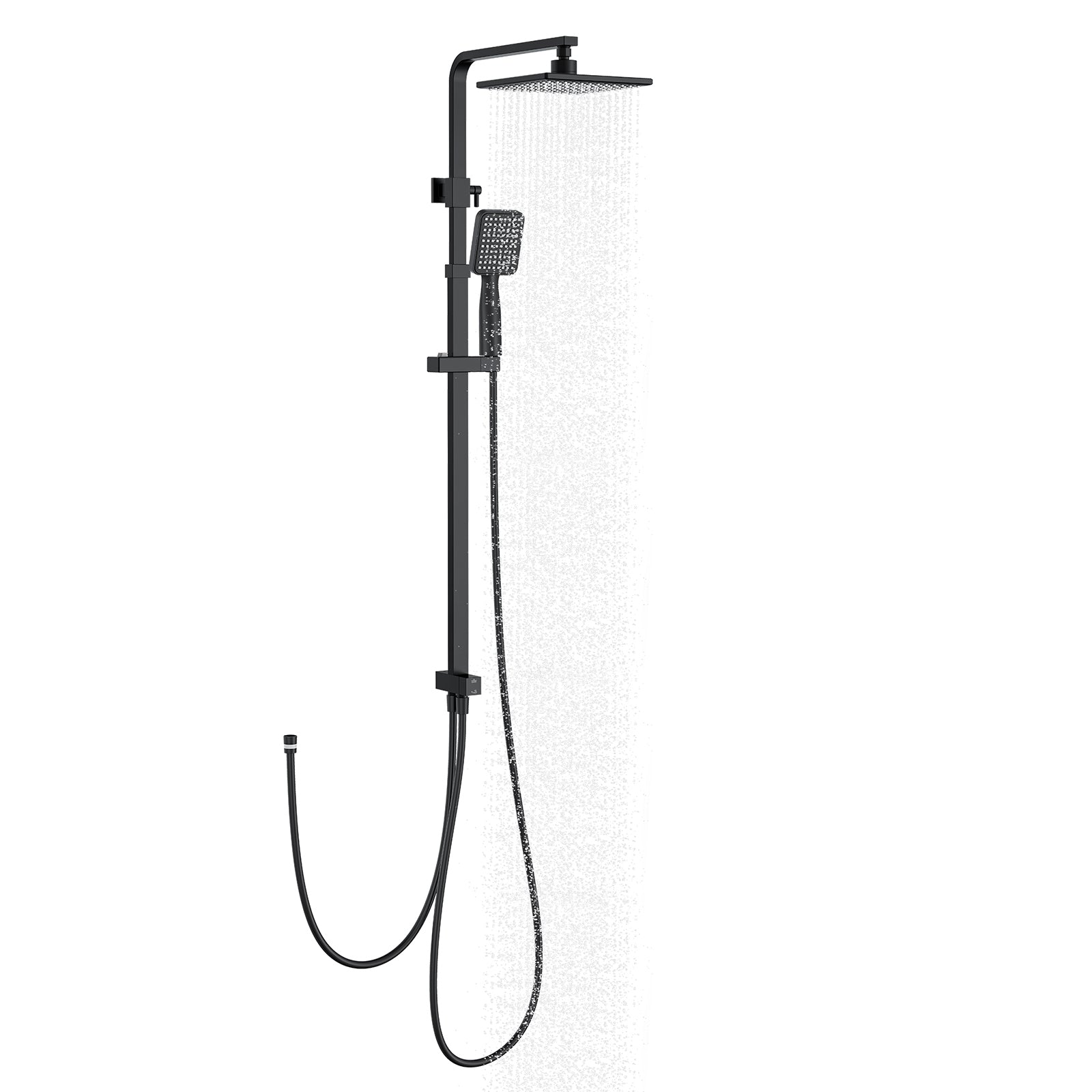 Homelody Duschsystem Schwarz Regendusche Duschset ohne Armatur mit Überkopfbrause Handbrause Duschsäule Duschsystem mit Umsteller eckig Duschsäule für Badezimmer, schwarz