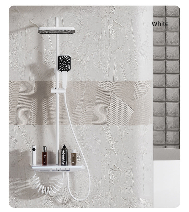 Homelody Veilchen 38°C Thermostat-Duschsäule Digitaler Bildschirm mit Ablagebrett Duschset mit Badewannenmischer, Umgebungslicht