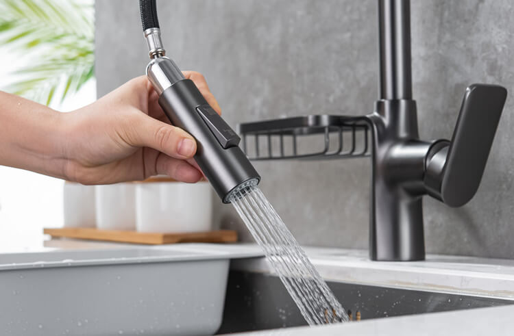 Homelody 360 ° Drehung Wasserhahn Küche ausziehbar Küchenarmatur mit Brause Edelstahl Mischbatterie und Lagerregale