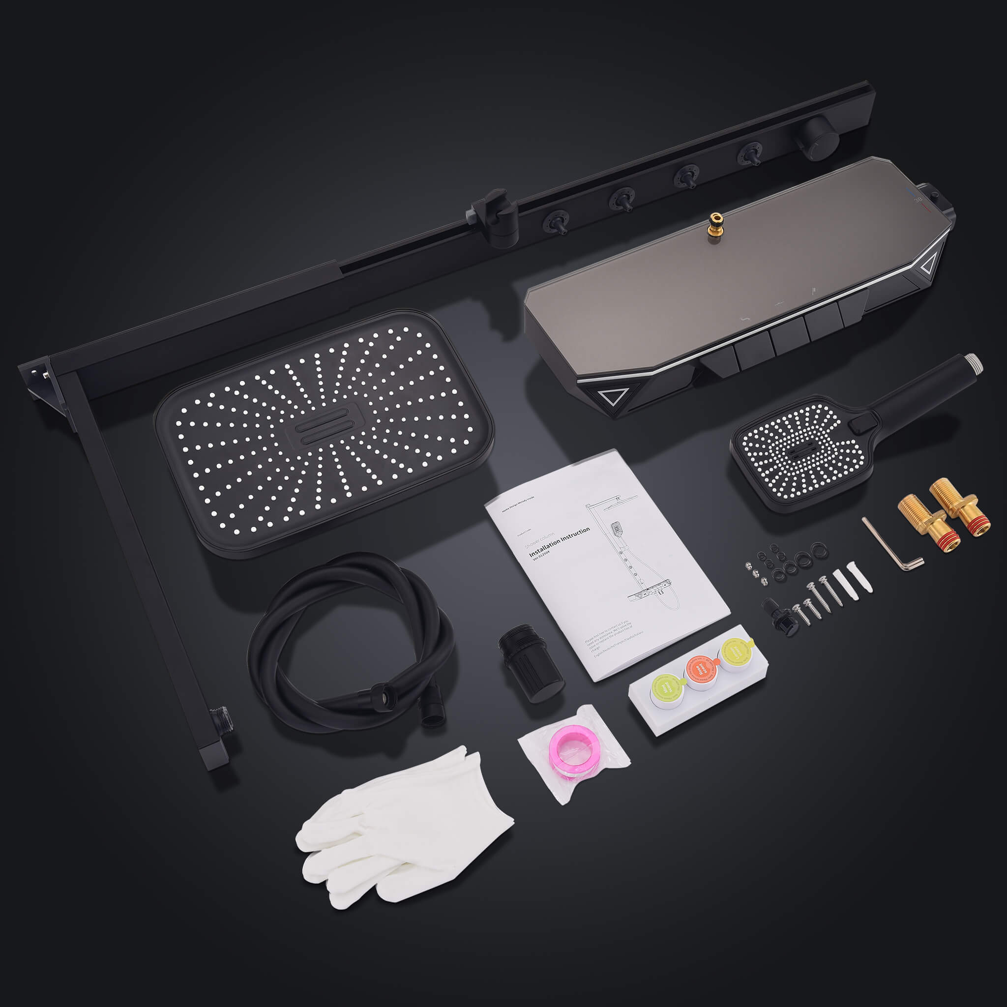Homelody 38 ℃ Thermostatisches Digitalanzeige-Duschsystem mit Ablagefach mit Badewannenmischer für und 360° drehbar Backspray, Umgebungslicht
