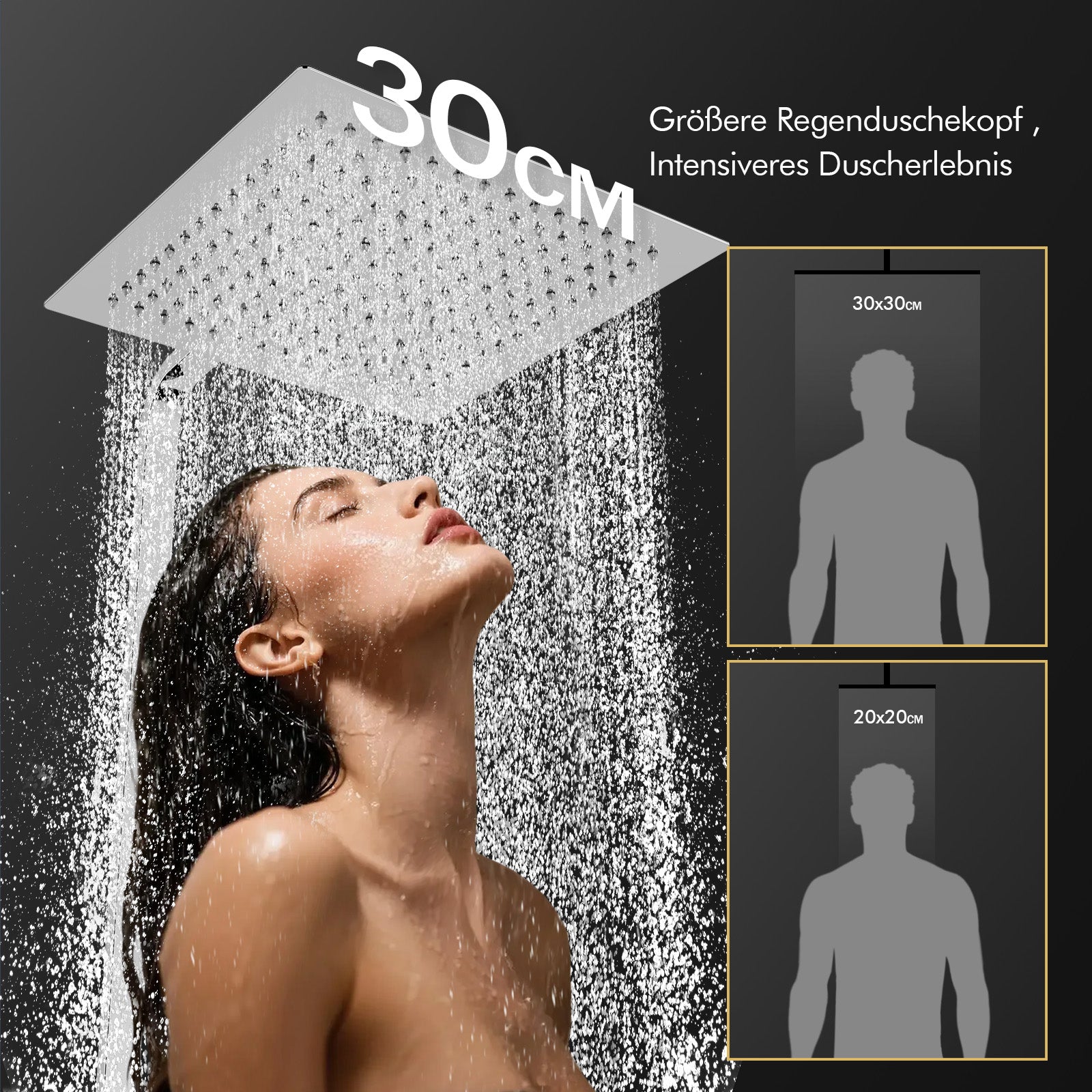 HOMELODY Duschsystem mit Thermostat Regendusche mit Armatur Chrom Eckig Duschset Messing Kopfbrause Edelstahl 30x30CM