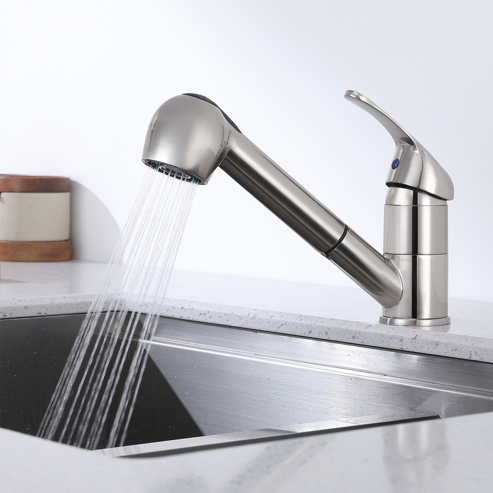 Homelody 120° drehbar Armatur Küche Wasserhahn mit 2 Strahlarten ausziehbare Brause Gebürsteter Chrom Spültischarmatur