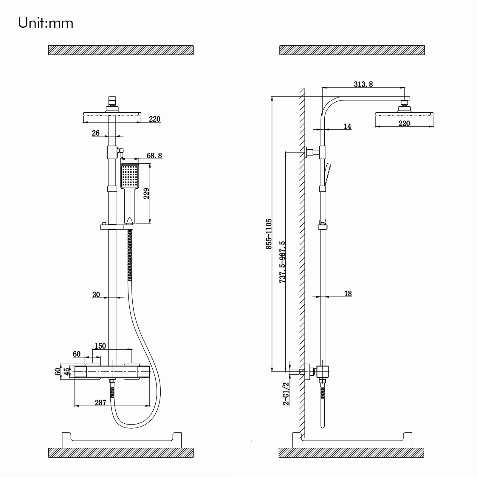 HOMELODY Duschsystem mit Thermostat Chome