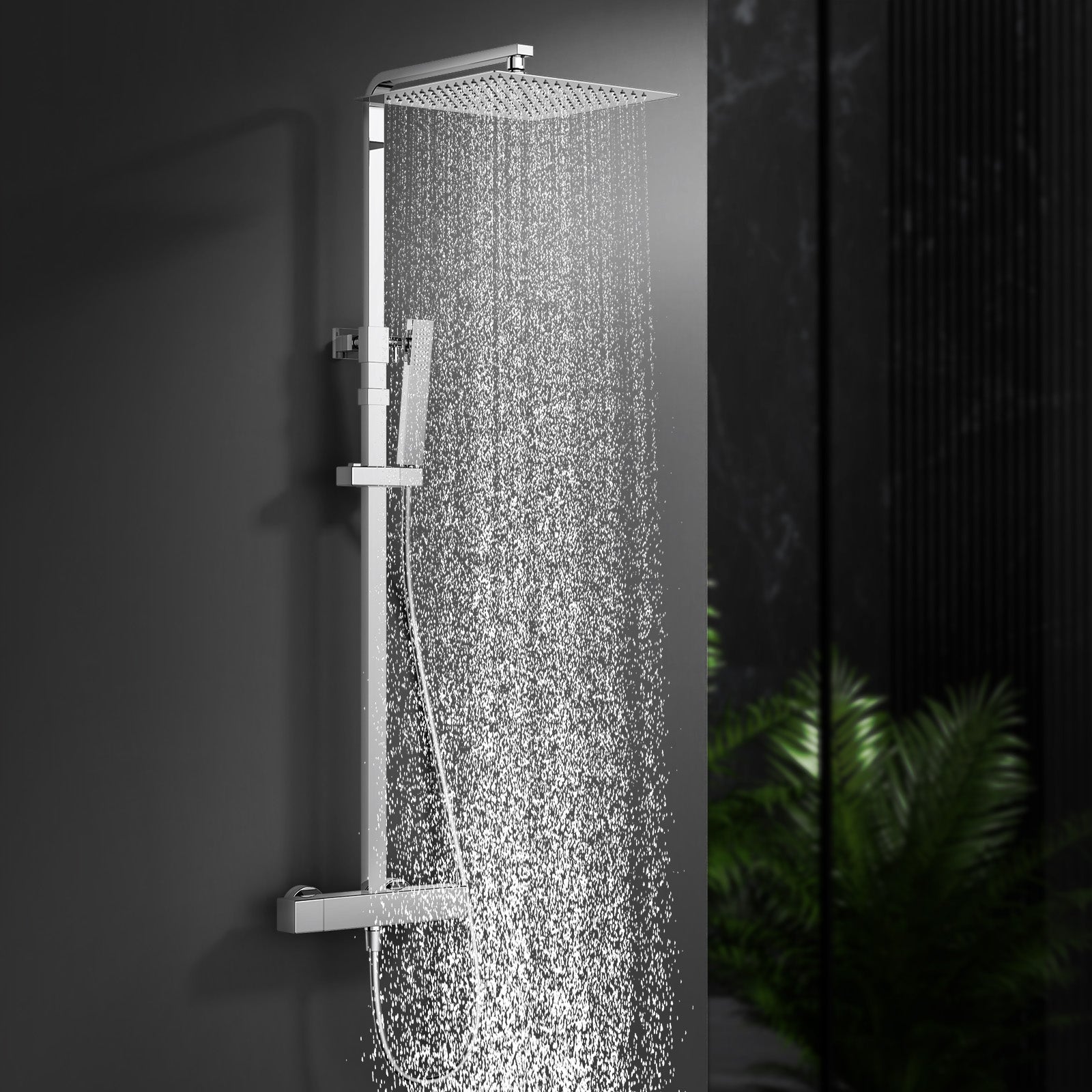 HOMELODY Duschsystem mit Thermostat Regendusche mit Armatur Chrom Eckig Duschset Messing Kopfbrause Edelstahl 30x30CM