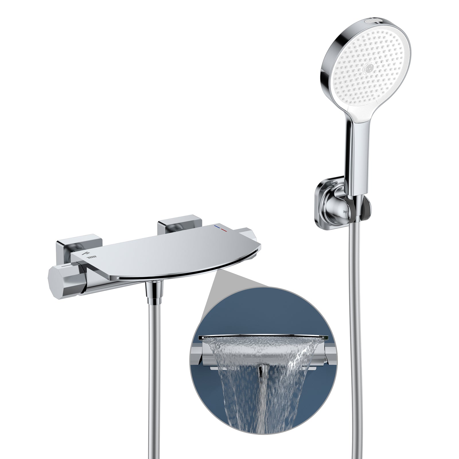 HOMELODY Wasserfall-Badewannen-Mischbatterie mit 4-Funktions-Handbrause