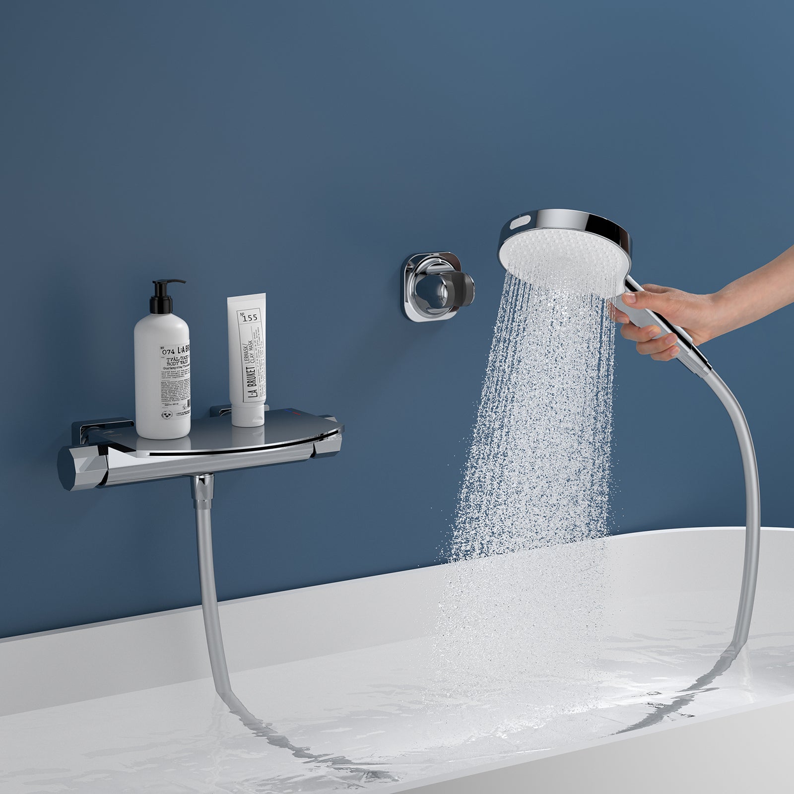 HOMELODY Wasserfall-Badewannen-Mischbatterie mit 4-Funktions-Handbrause