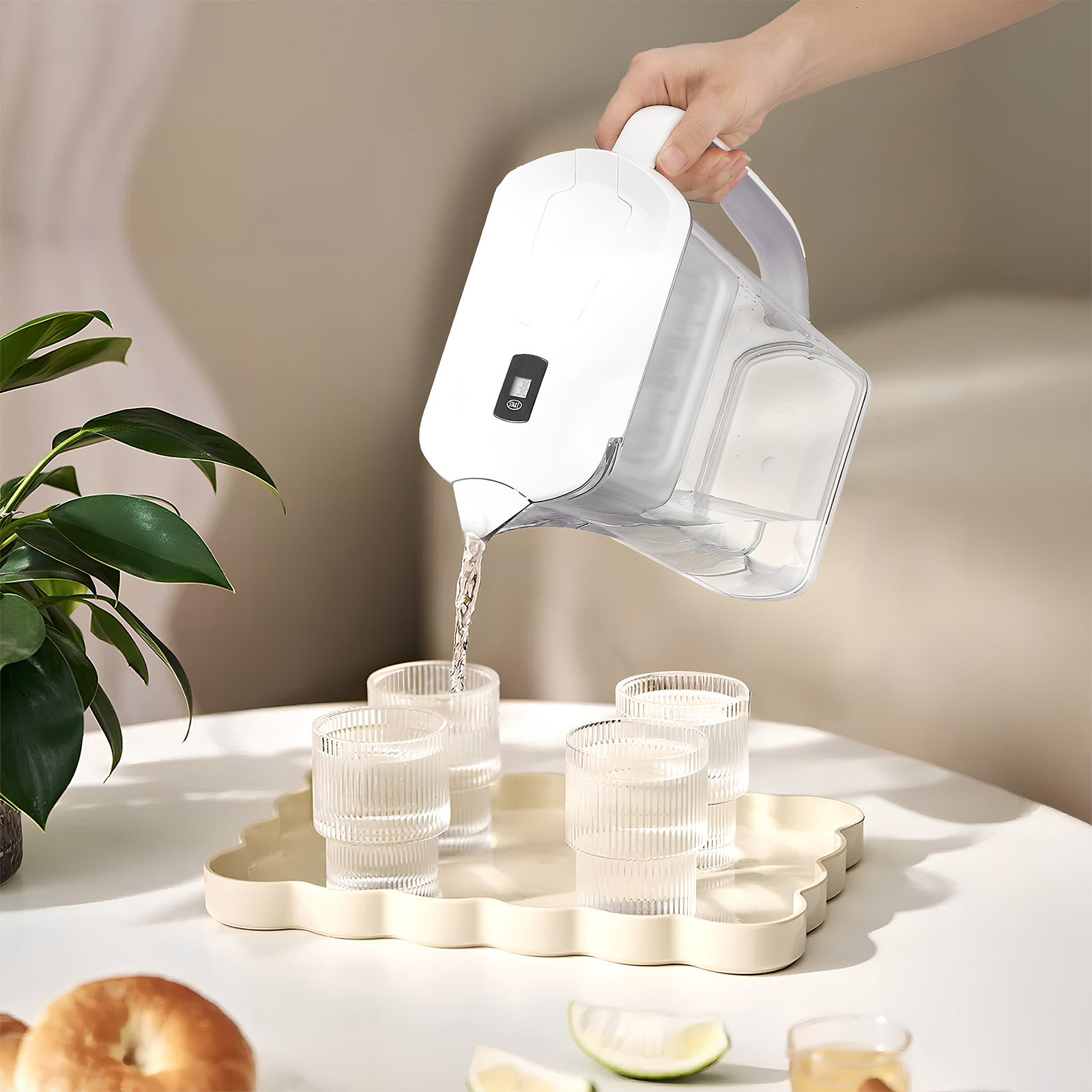 Homelody Wasserfilter Wasserfilterkanne 2,5 L mit LED-Countdown-Anzeige