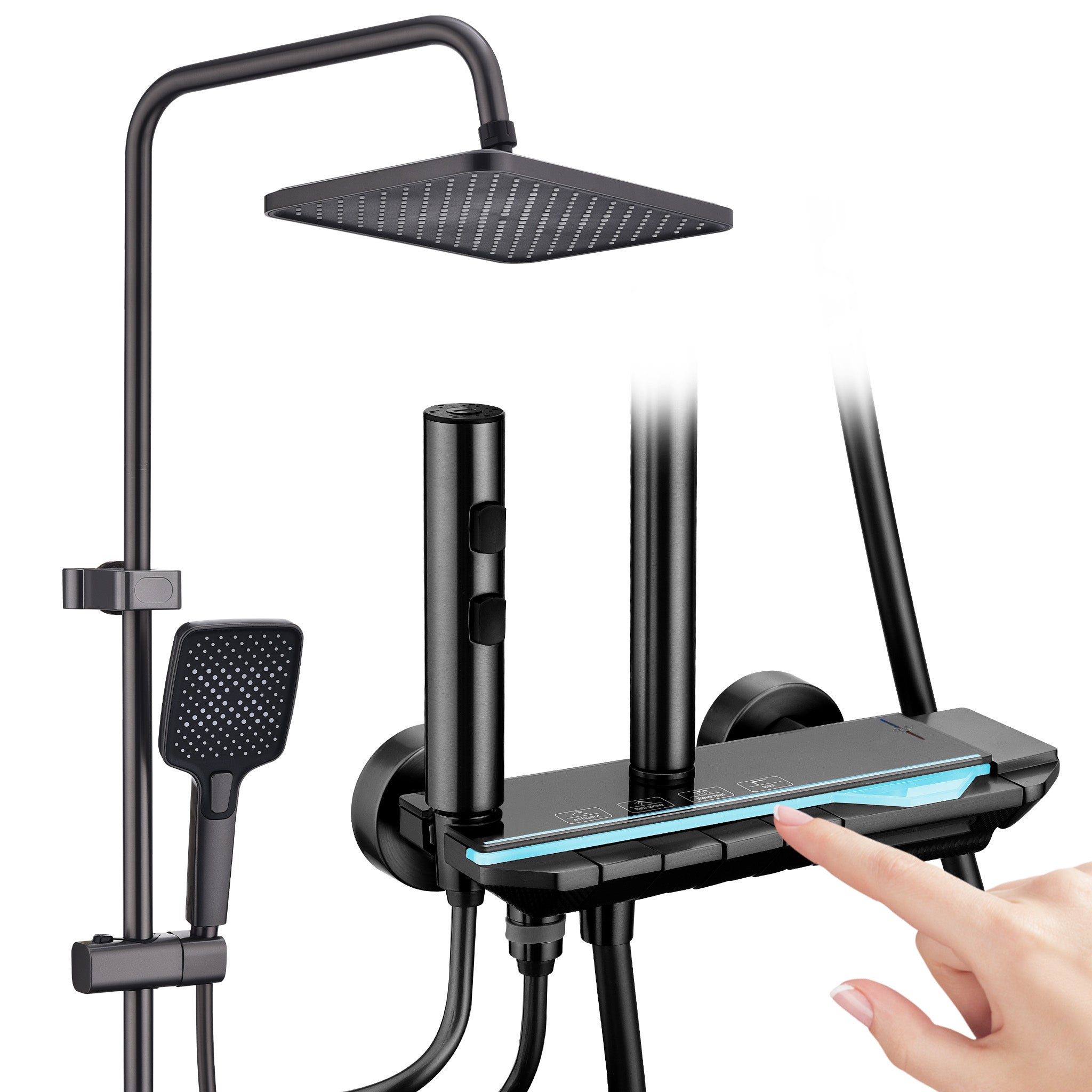 Homelody Duschsystem Messing 4 Wasserausgabe Modi, Duscharmatur Komplettset，Duschset Digitale Temperaturanzeige mit Atmosphärenlicht，Dusche Komplett