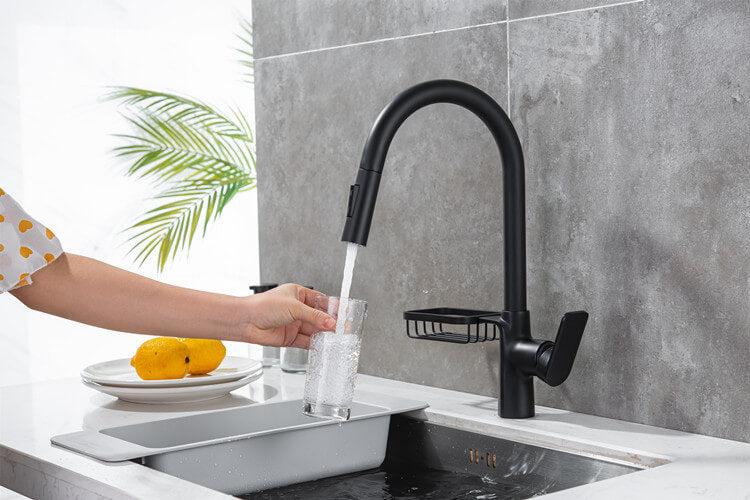 Homelody 360 ° Drehung Wasserhahn Küche ausziehbar Küchenarmatur mit Brause Edelstahl Mischbatterie und Lagerregale