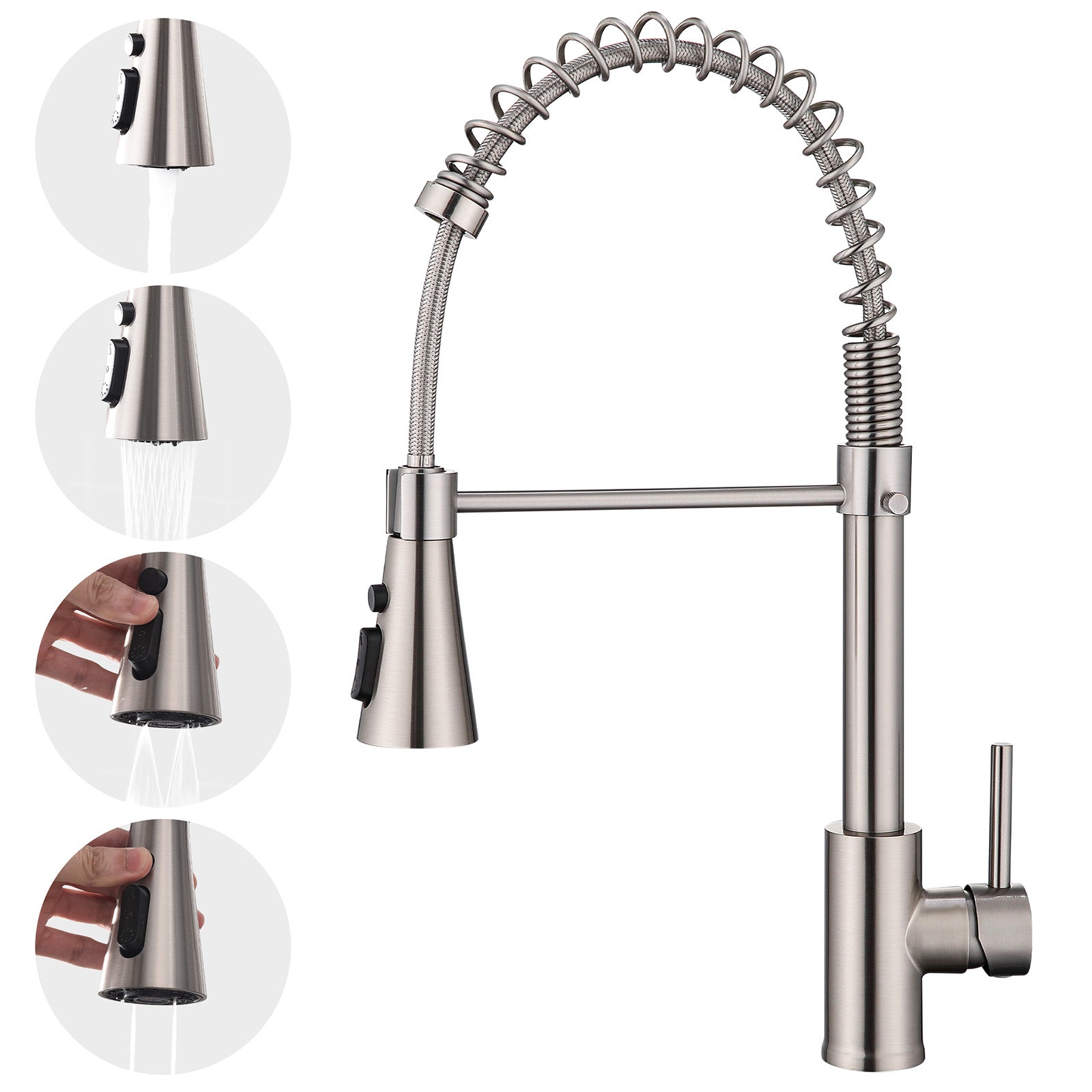 Homelody kuechenarmaturen mit Spiralfeder Verchromt – 360° schwenkbar, 4-Funktionsbrause