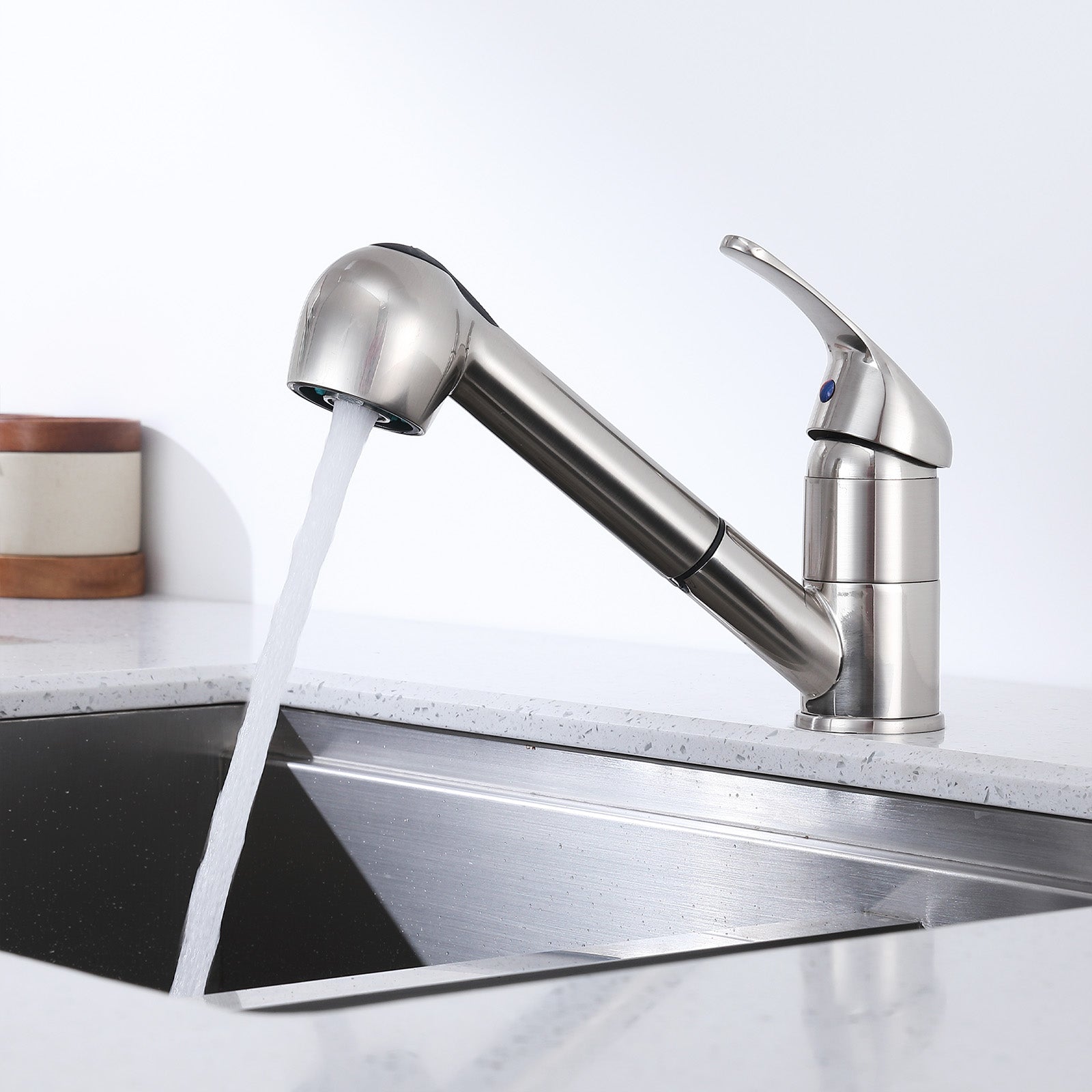 Homelody 120° drehbar Armatur Küche Wasserhahn mit 2 Strahlarten ausziehbare Brause Gebürsteter Chrom Spültischarmatur