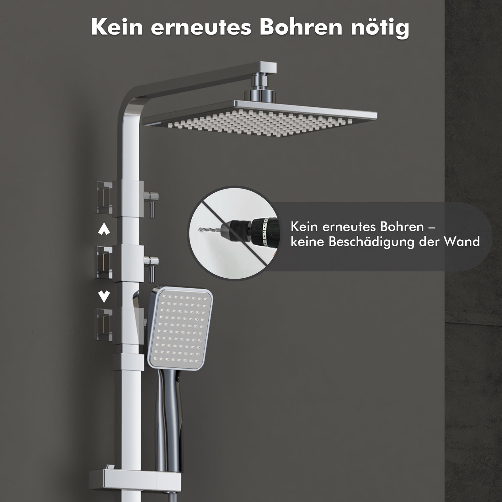 HOMELODY Duschsystem 3 Funktion Thermostat Duschsystem Regendusche mit Duscharmatur, quadratischem Duschkopf
