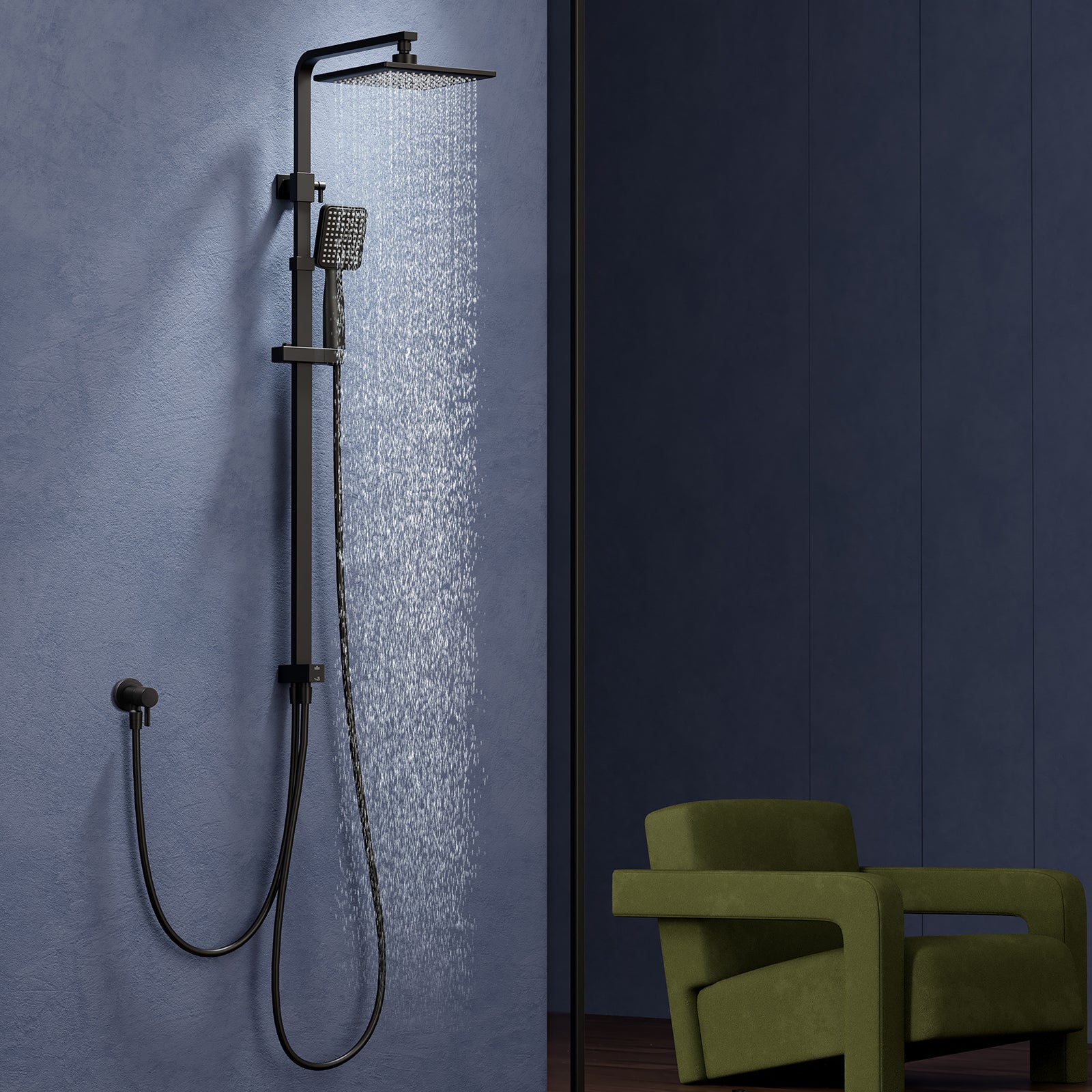 Homelody Duschsystem Schwarz Regendusche Duschset ohne Armatur mit Überkopfbrause Handbrause Duschsäule Duschsystem mit Umsteller eckig Duschsäule für Badezimmer, schwarz